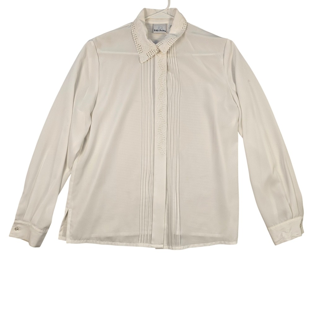 Bobbie Brooks Vintage Cream Lace Collar Pintuck Blouse Long Sleeve Medium 8/10